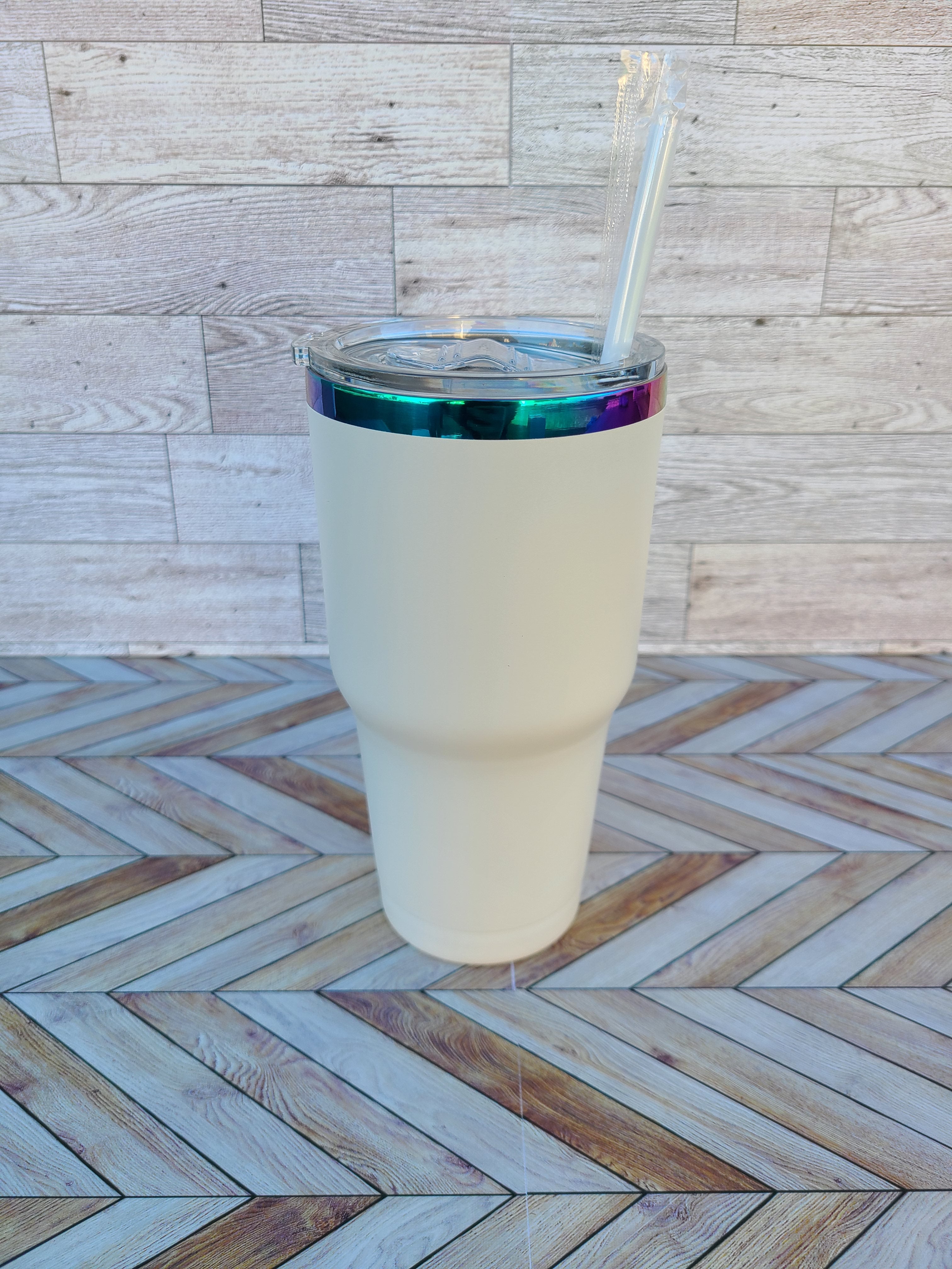 30oz Stainless Steel Rainbow Coated Tumbler-Black and White Colors