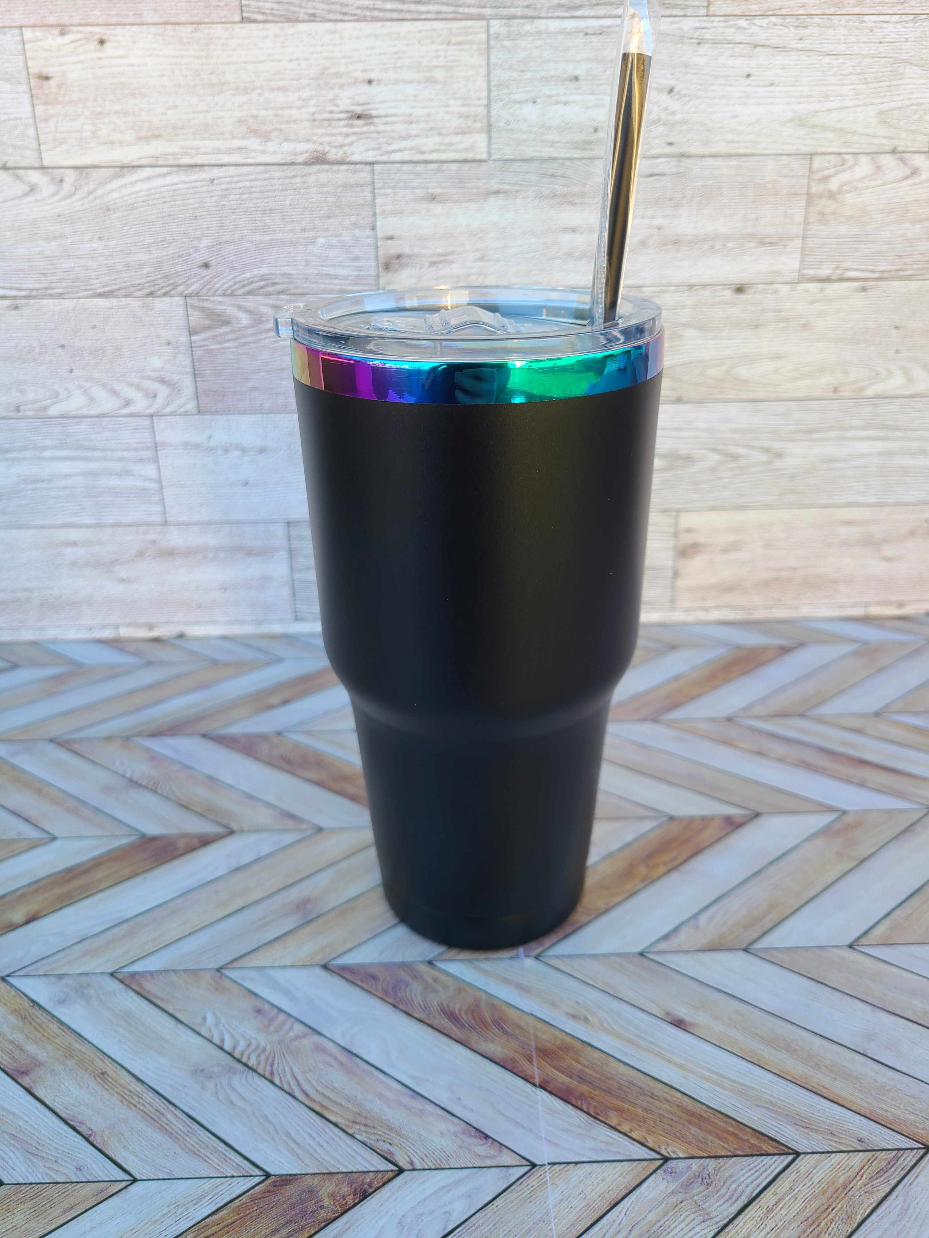 30oz Stainless Steel Rainbow Coated Tumbler-Black and White Colors