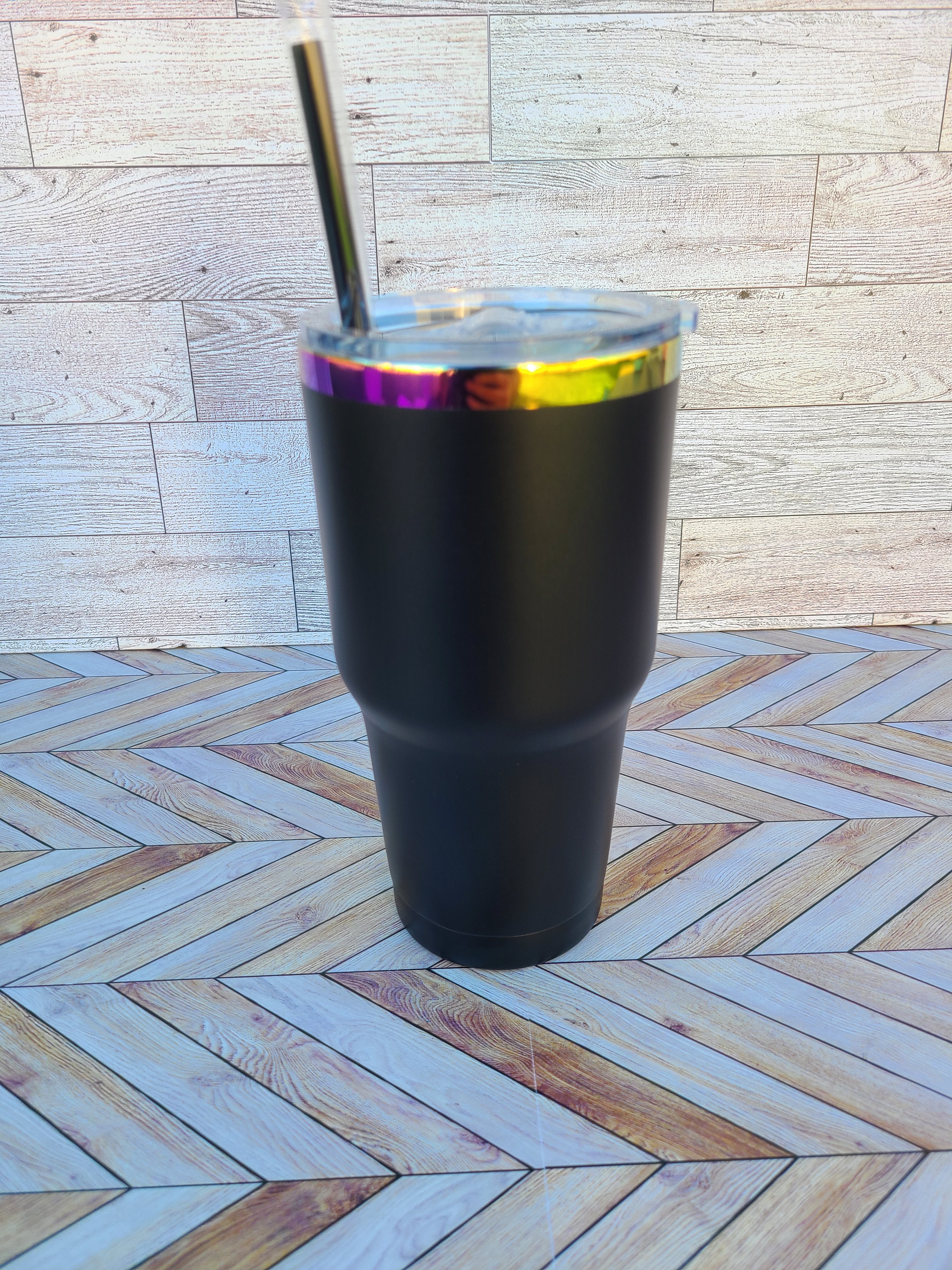 30oz Stainless Steel Rainbow Coated Tumbler-Black and White Colors