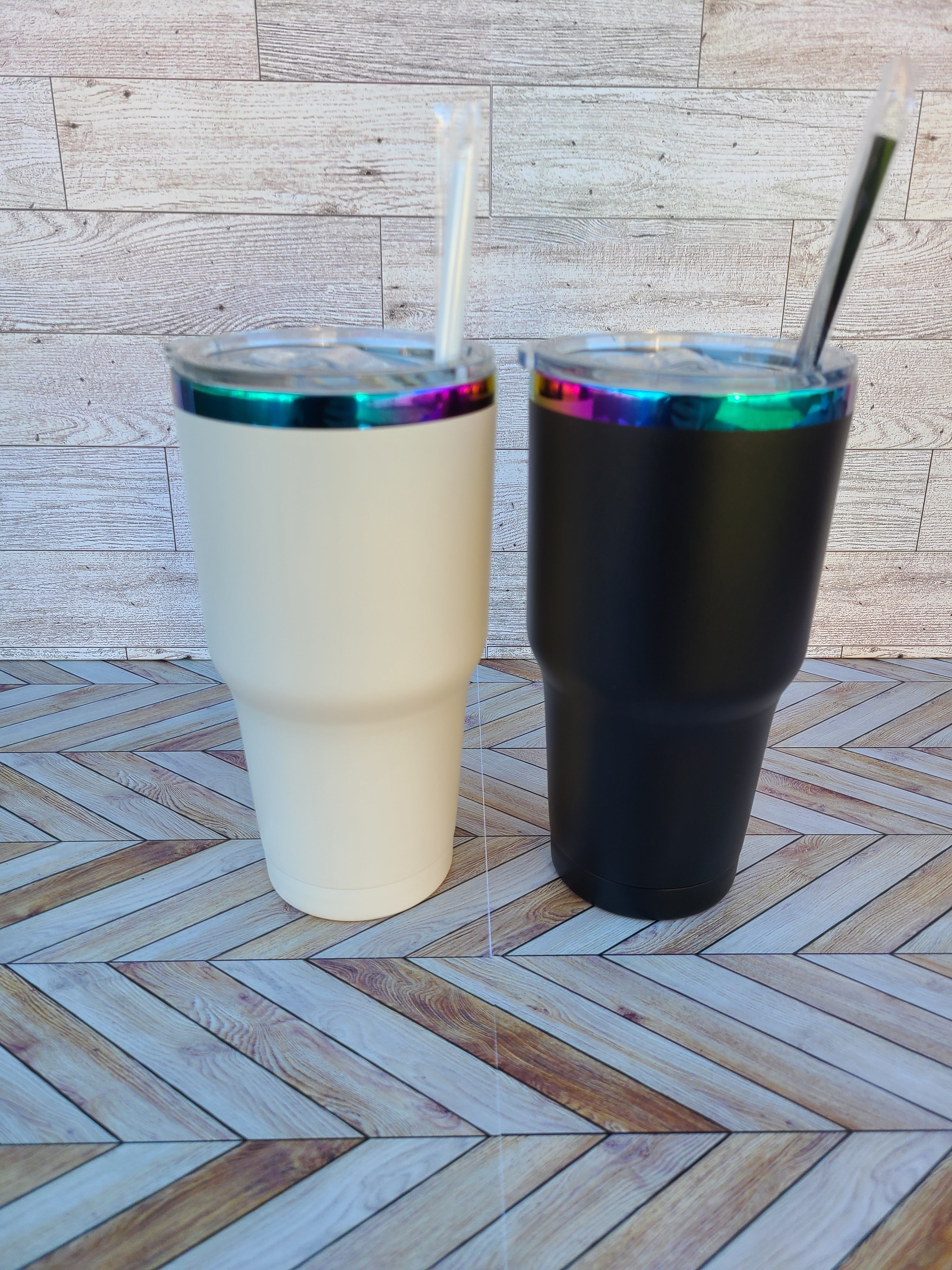 30oz Stainless Steel Rainbow Coated Tumbler-Black and White Colors