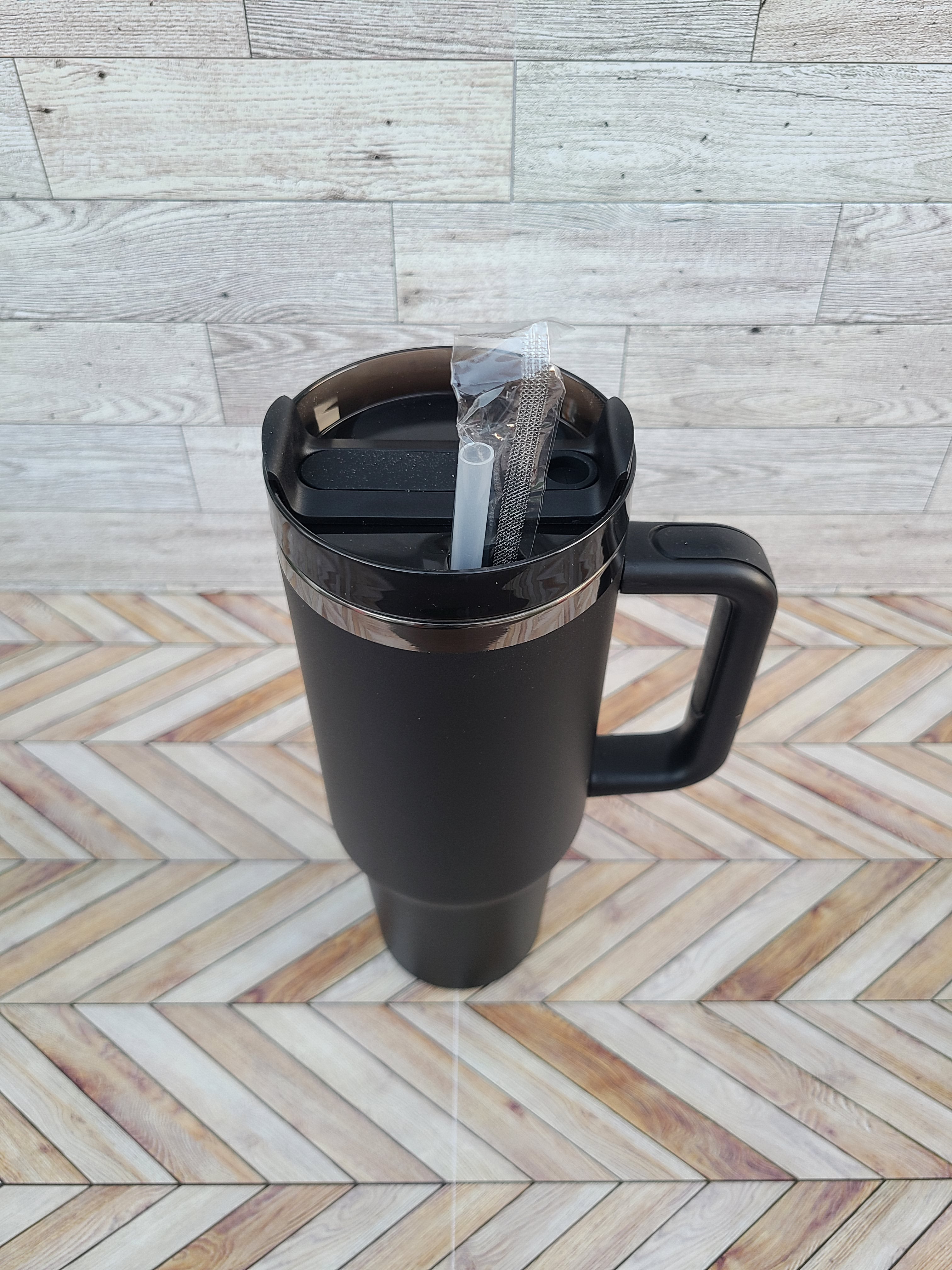 Black Mirror Coated 40oz Tumbler with Handle