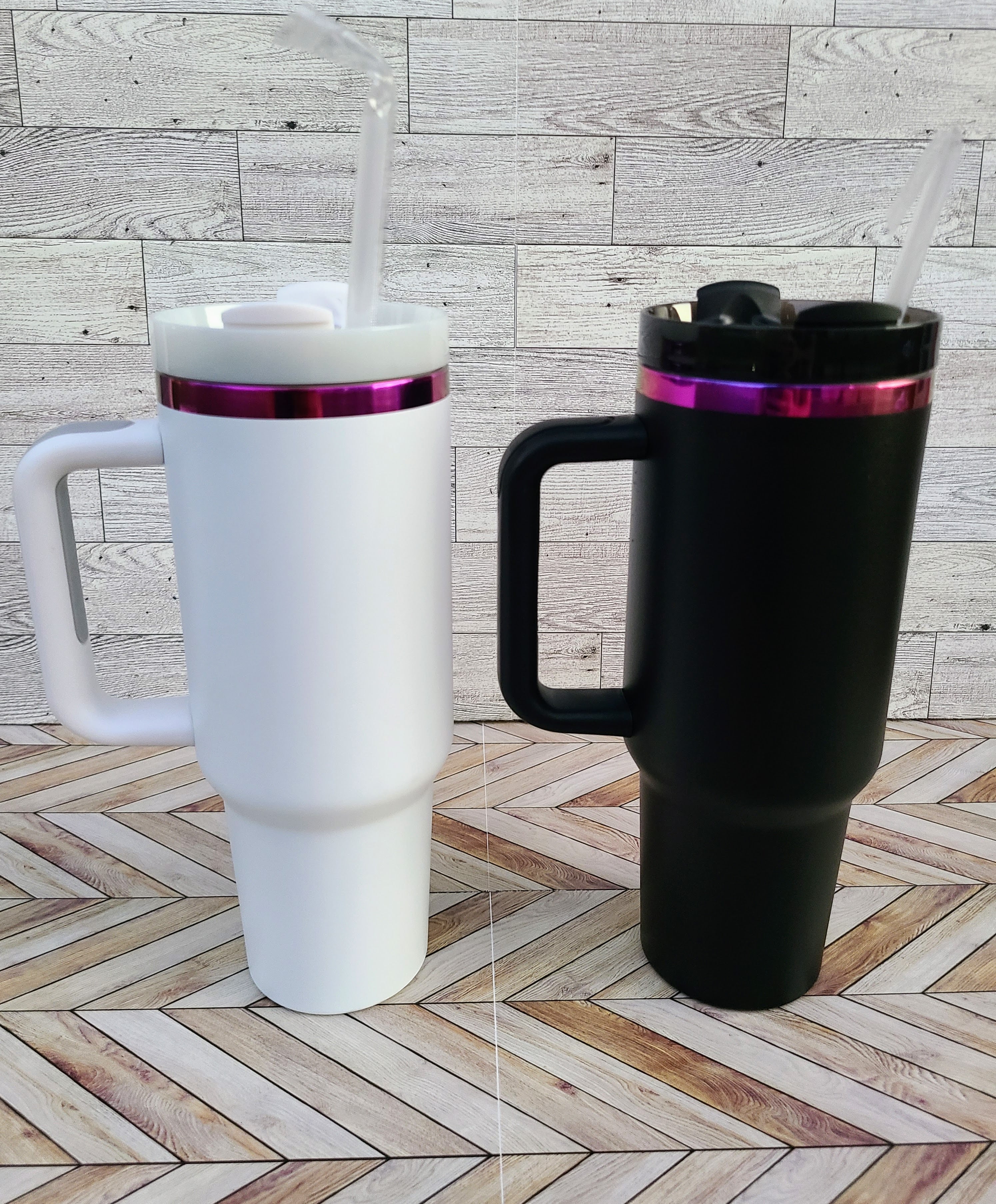 40oz Purple Coated Tumbler Black and White Color